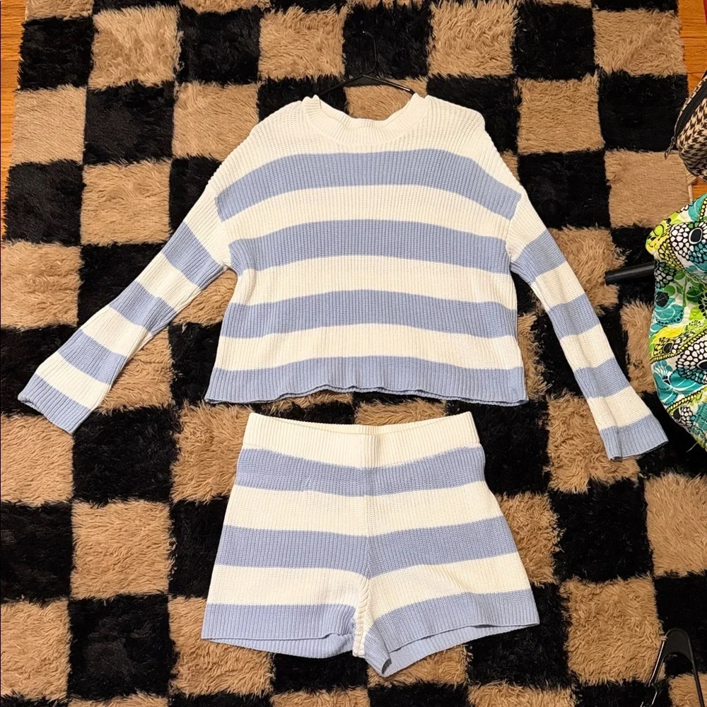 Sincerely Jules Blue and White Striped Knit Pajama Set